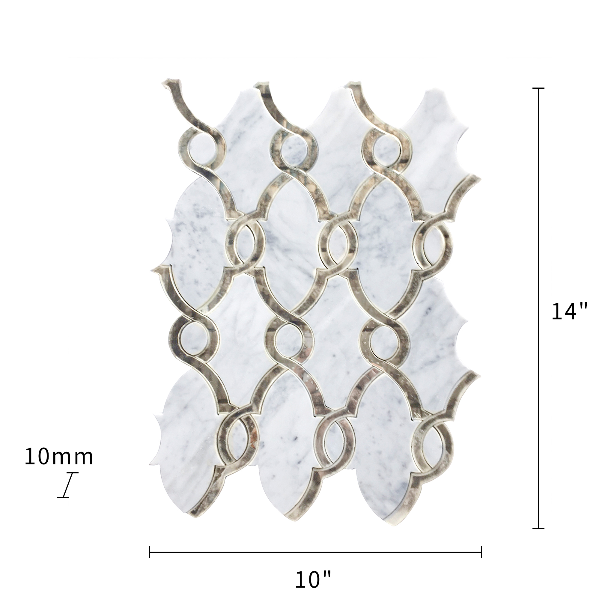 Carrara White & Antique Mirror Waterjet Mosaic