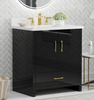 Athens 30.5 -in Vanity Combo Black With 3cm thickness Swan White Sintered Stone(Polished) Top