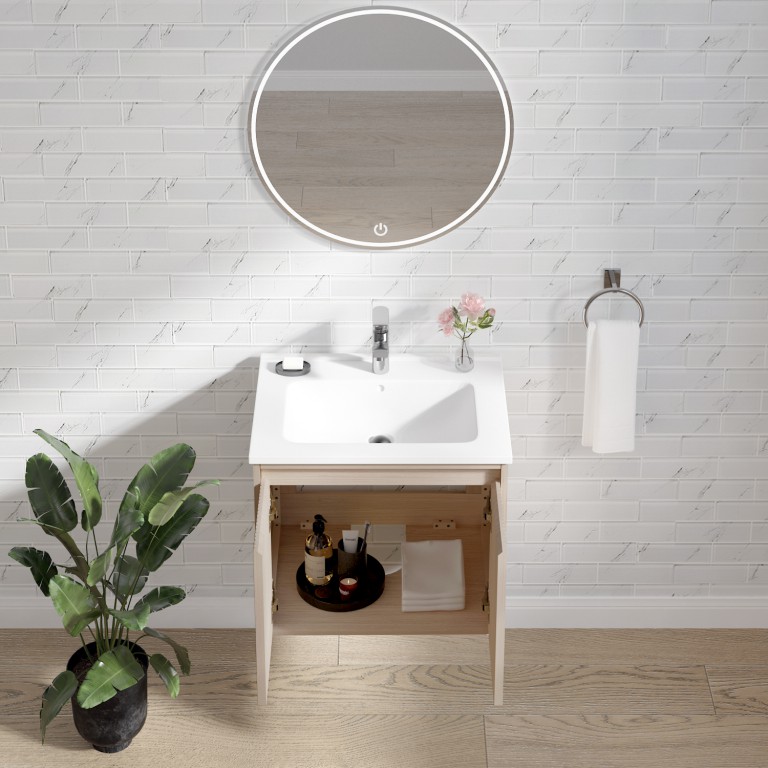 Mena 24 -in Vanity Natural Wood With Porcelain Top