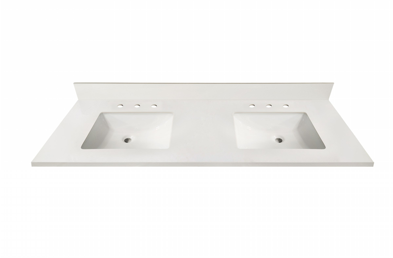 61-in Swan White Sintered Stone Double Sink Bathroom Vanity Top 