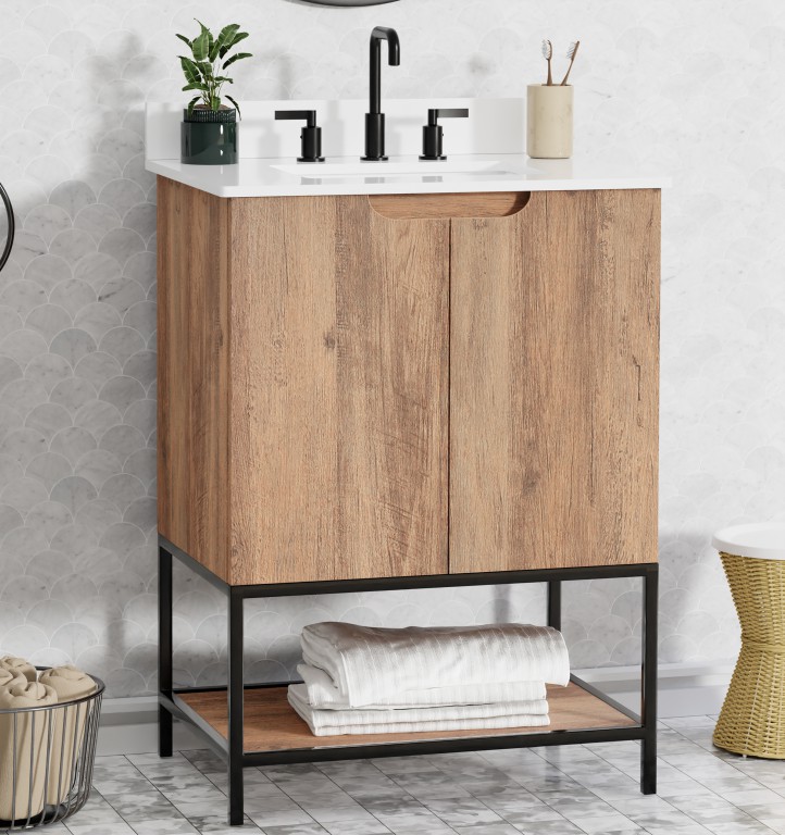 Apex 24 -in Vanity Combo Dark Oak with Porcelain Top
