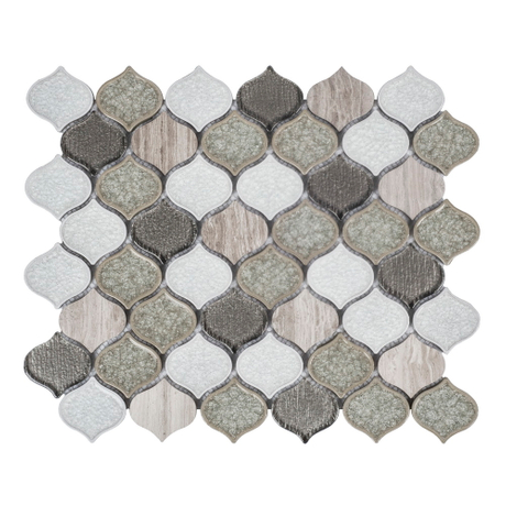  Wooden White & Crackle Mix Glass Mosaic Feather Pattern®