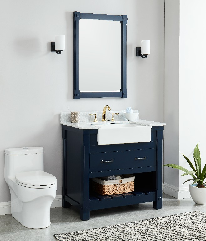 Farmington 30-in Vanity Combo in Navy Blue with Single Sink Bathroom ...