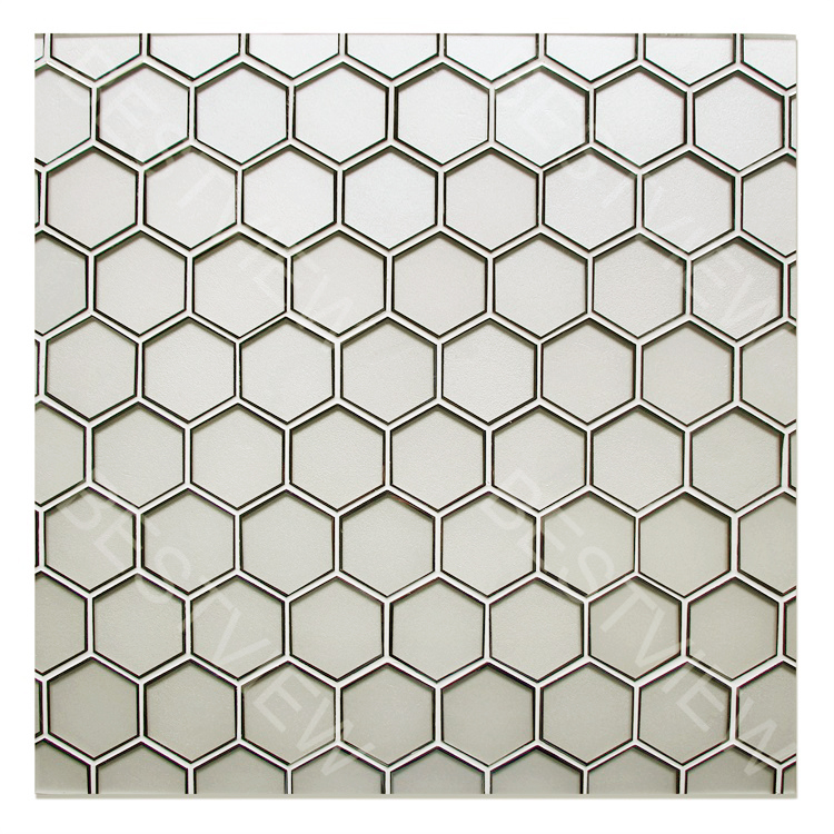 Silver Glass Mosaic with Silver Trim 3” Hexagon 