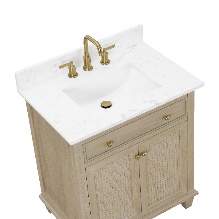 Ronnie 30-in Vanity Combo Nature Wooden with Carrara Engineered Stone Top