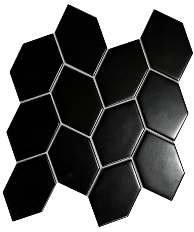 Black Porcelain Mosaic in Interlocking Stretched Hexagon Leaf Pattern 1003279