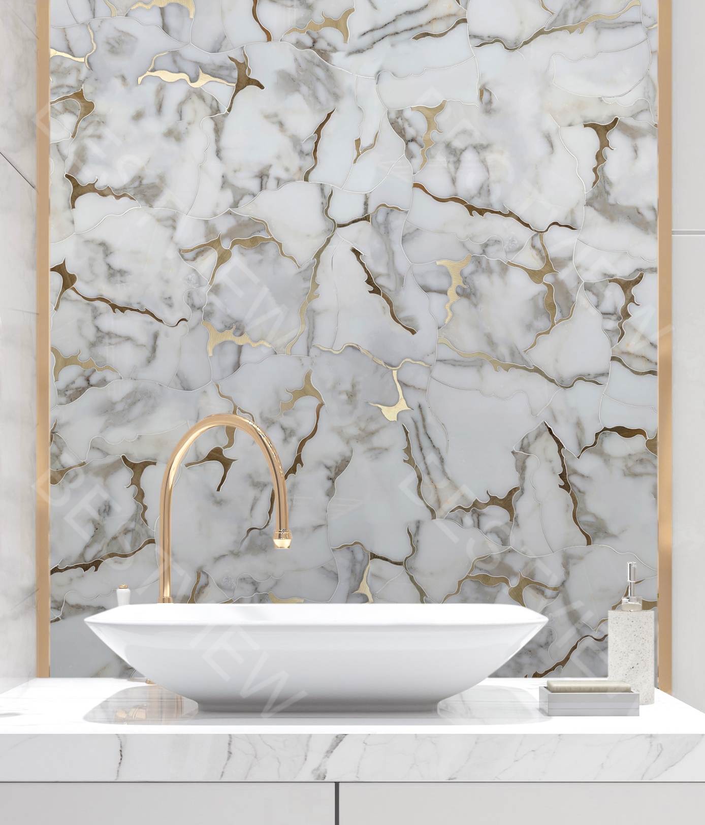 Calacatta And Copper Geode Waterjet Mosaic 