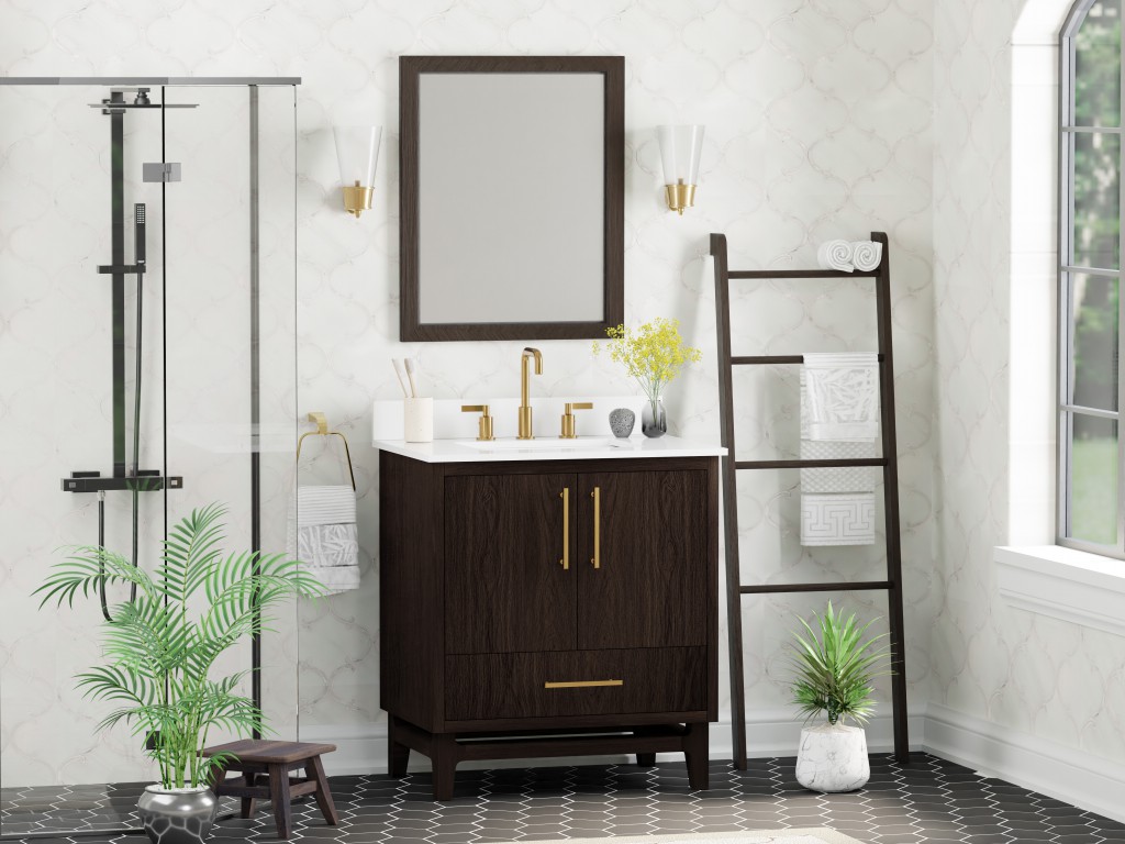 Warren 30.5 -in Vanity Combo Dark Walnut With White Quartz Top