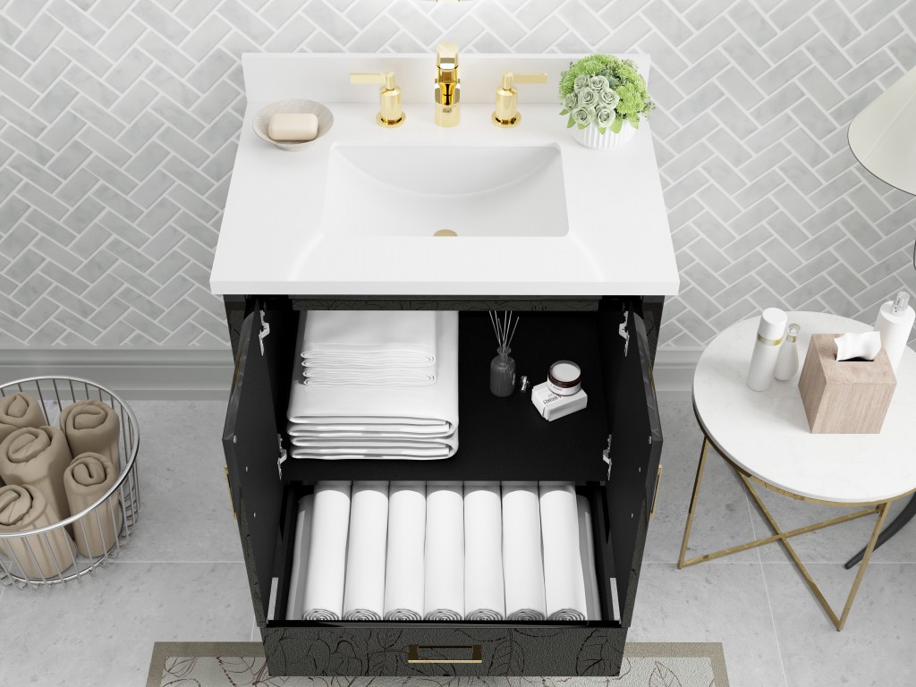 Athens 30.5 -in Vanity Combo Black With 3cm thickness Swan White Sintered Stone(Polished) Top