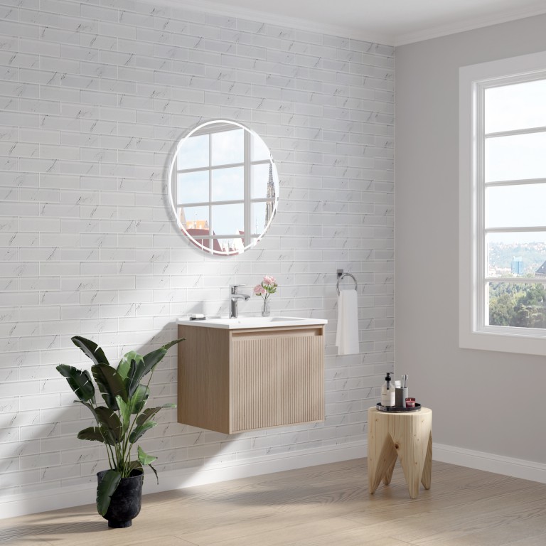 Mena 24 -in Vanity Natural Wood With Porcelain Top