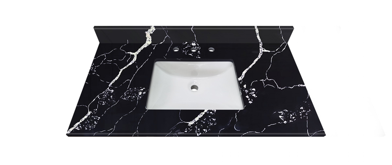 37-in Mersey Black Quartz Single Sink Bathroom Vanity Top