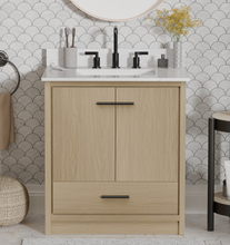 Leesville 30.5 -in Vanity Combo Natural Wood with White Quartz Top