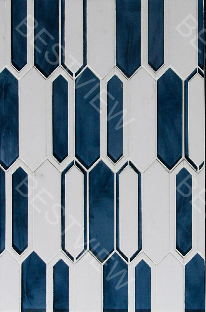  THASSOS MARBLE WITH INKJET GLASS MOSAIC 000740 