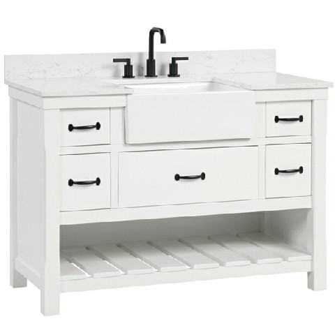 Farmington 48-in White Single Sink Bathroom Vanity with Engineered Stone Vanity Top- V1.0