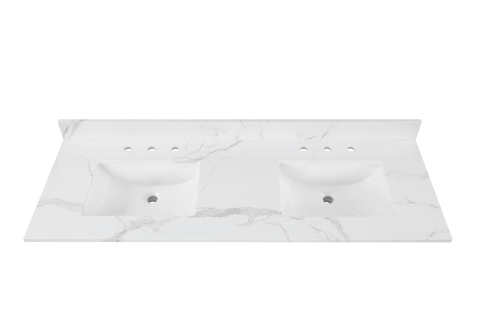 61-in Calacatta Engineered Marble Double Sink Bathroom Vanity Top