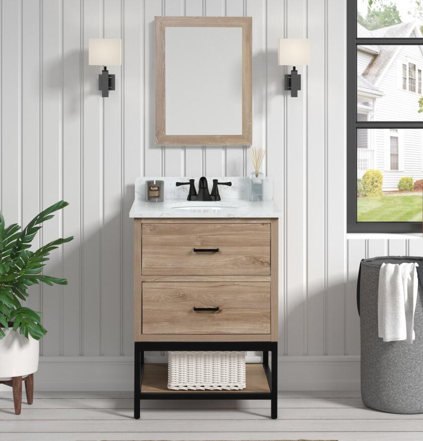 Hartley 24-in Vanity Combo Inlight Wood with Carrara White Engineered Stone Top