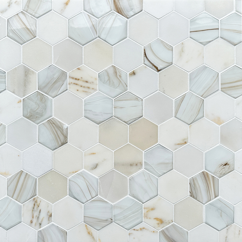 Marble & Hot Glass Mixed Hexagon Mosaic 001377