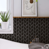 Black Porcelain Mosaic in Interlocking Stretched Hexagon Leaf Pattern 1003279