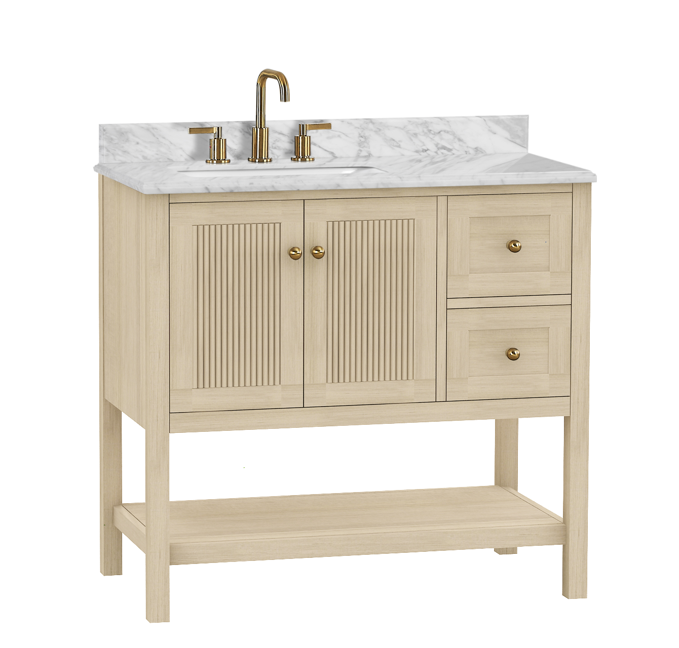 Salem 36-in Vanity Combo InNautre Wooden with Bianco Carrara Marble Top