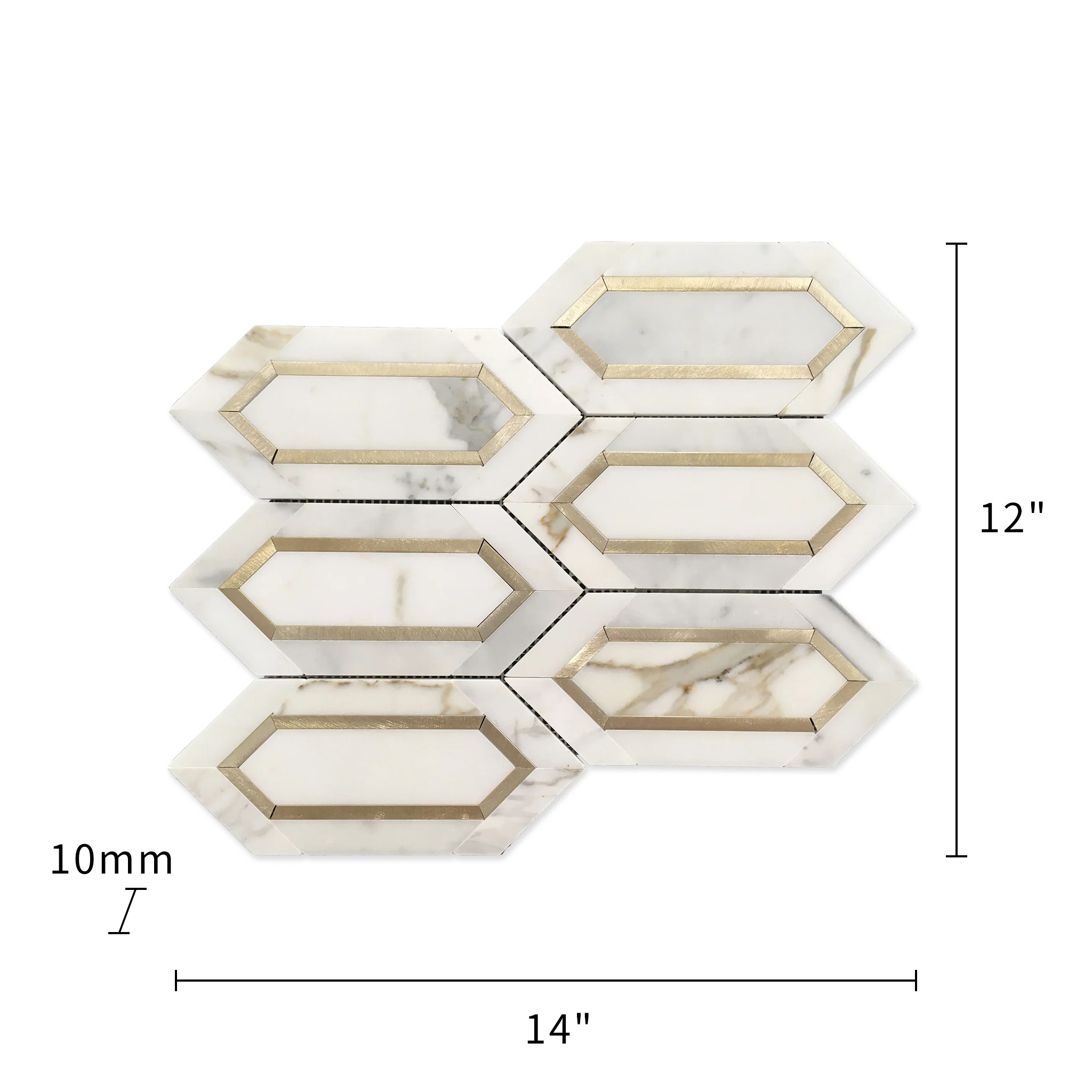 Calacatta Gold with Golden Metal Waterjet Mosaic Elongated Hexagon