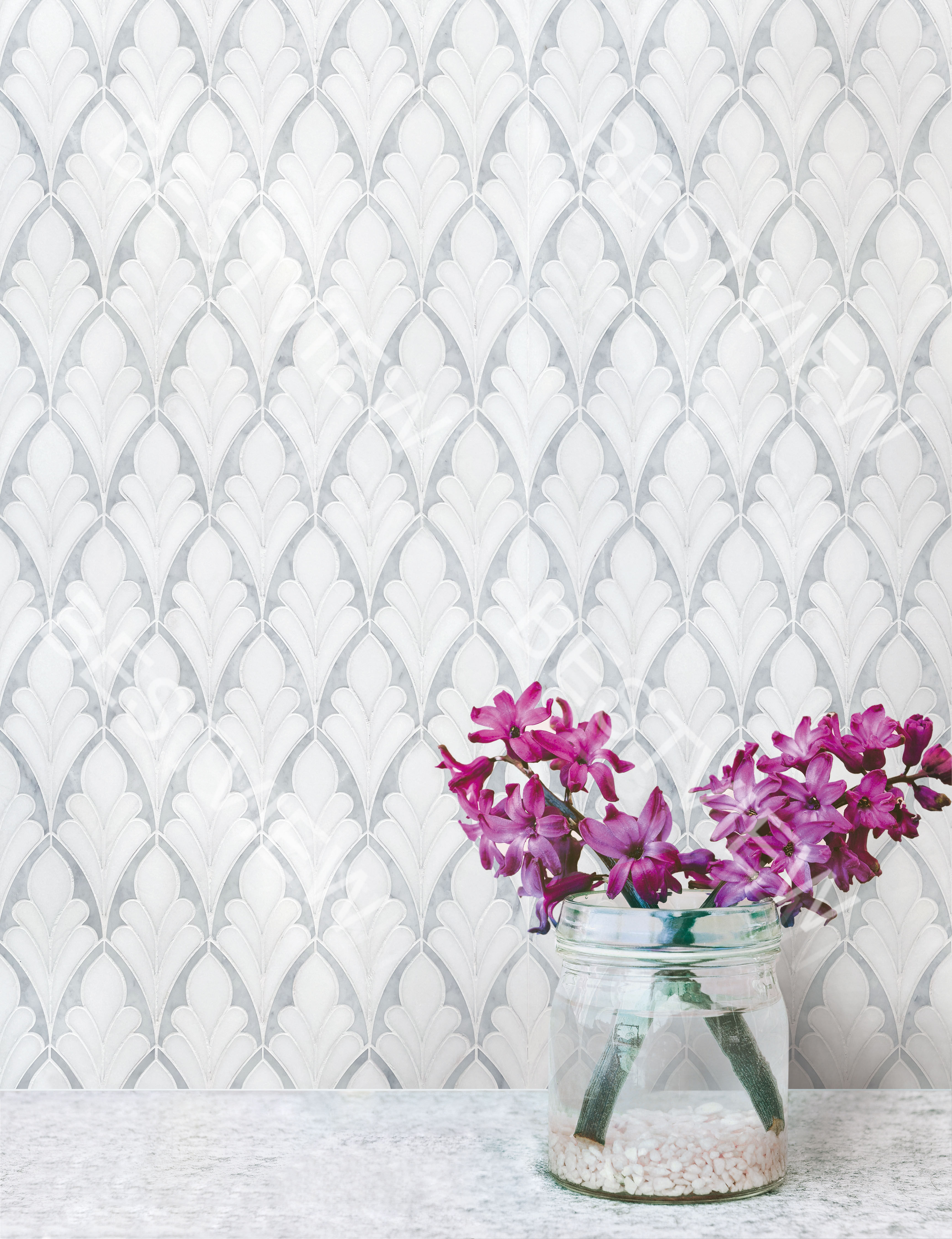 Carrar And Thassos Whiter Floral Waterjet Mosaic