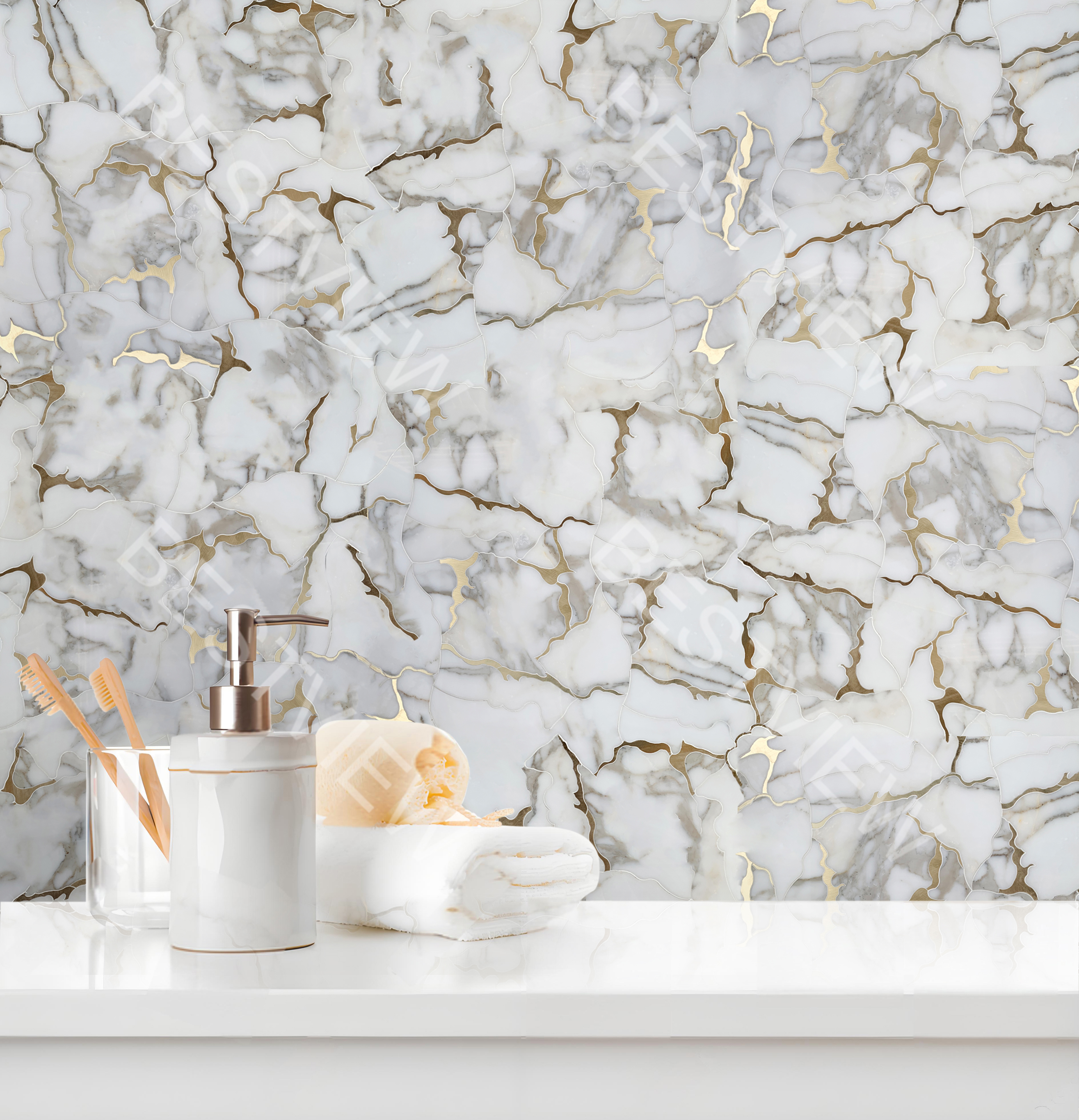 Calacatta And Copper Geode Waterjet Mosaic 