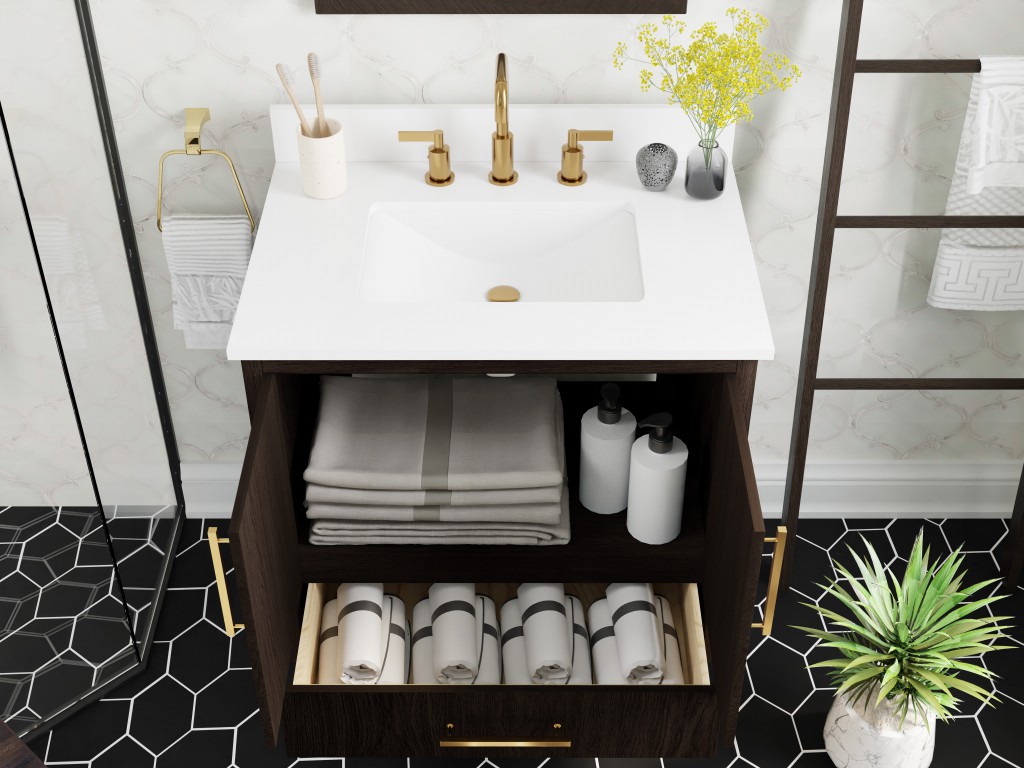 Warren 30.5 -in Vanity Combo Dark Walnut With White Quartz Top