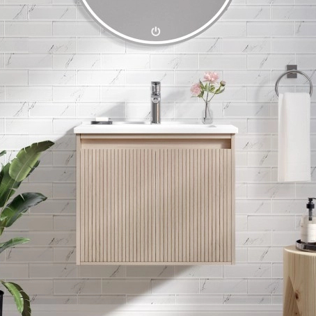 Mena 24 -in Vanity Natural Wood With Porcelain Top