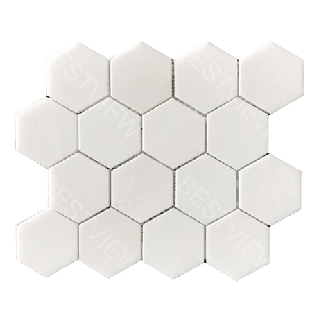 Thassos White Mosaic Polished 3" Hexagon 
