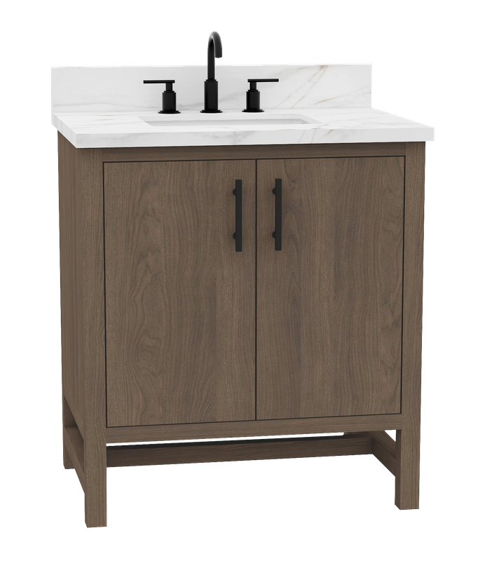Solon 30-in Vanity Combo Antique Elm with Calacatta Sintered Stone Top