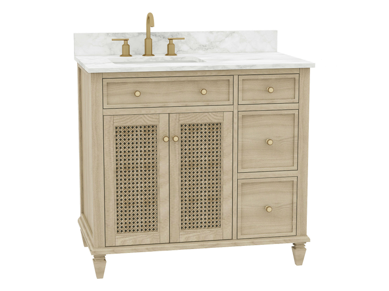 Ronnie 36-in Vanity Combo Nature Wooden with Carrara White Quartz Top