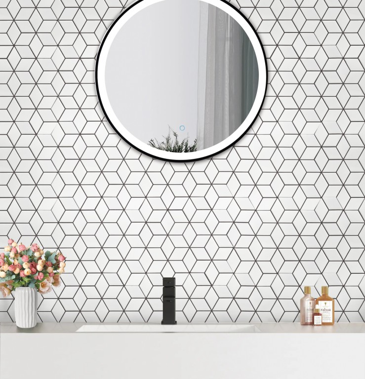 White Rhombus Satin Glazed Pocelain Mosiac 000721