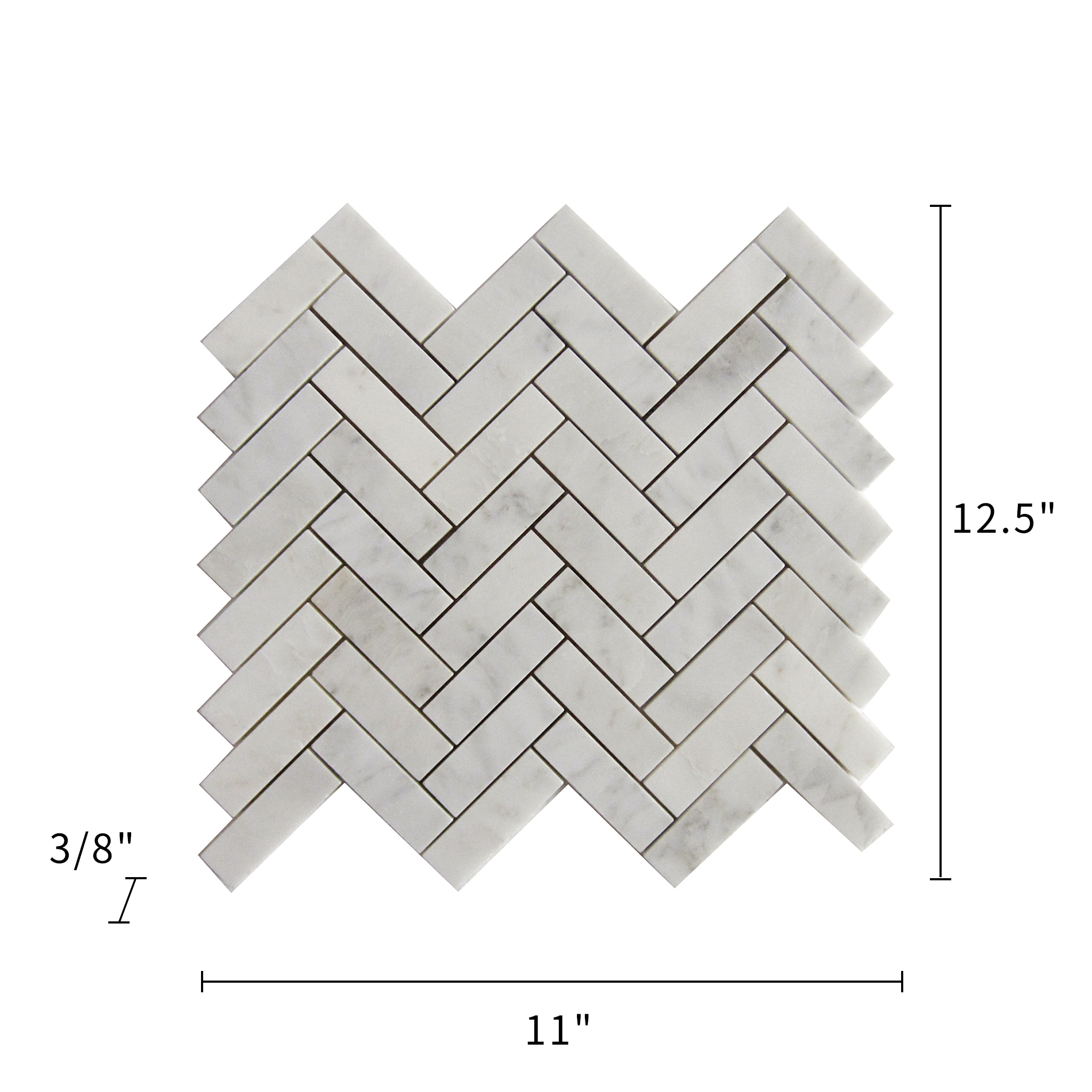  Oriental White Mosaic Polished 1"×3" Herringbone 