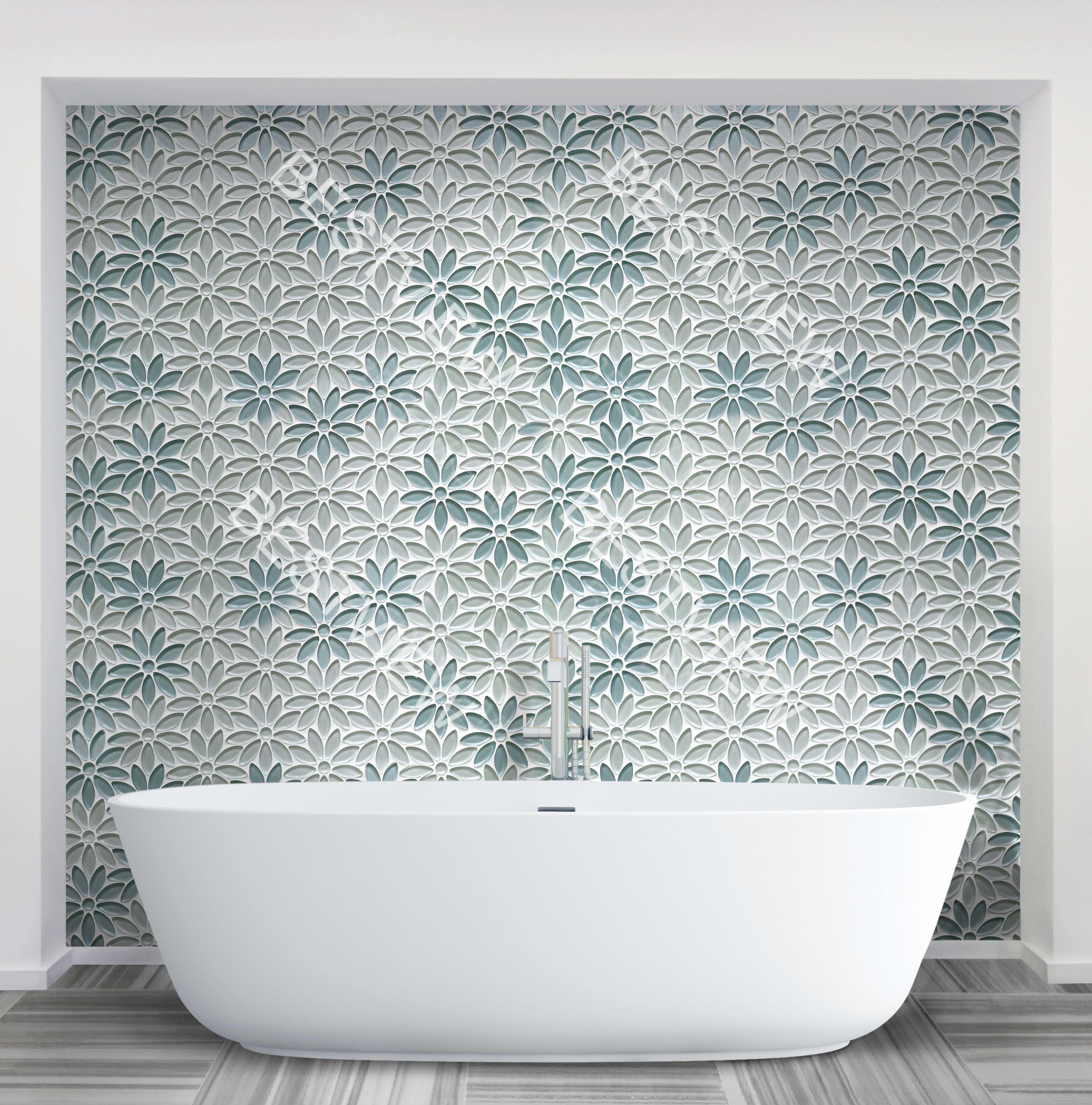 Blue And Taupe Glass Mosaic Flower