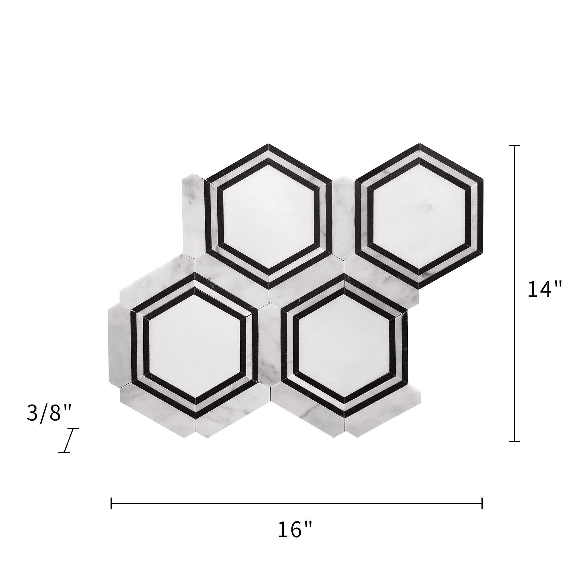 Black And White Waterjet Mosaic Hexagon