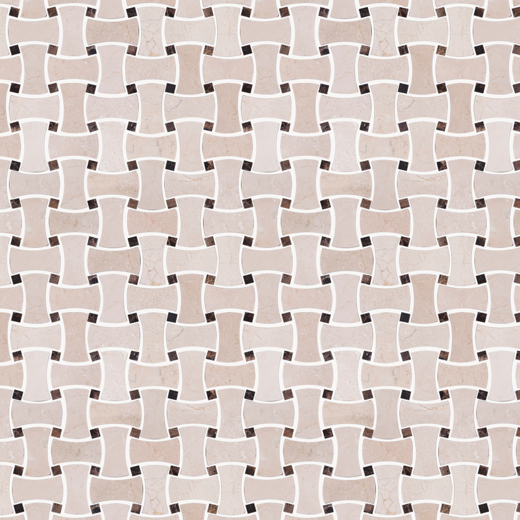 Cream Marfil With Emperador Mosaic Polished Bone Basketweave 