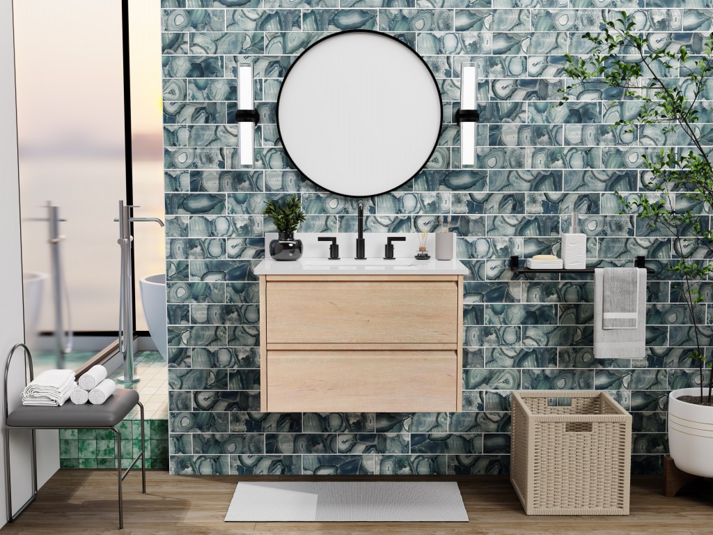 Avery30.5 -in Vanity Combo Natural Oak With White Quartz Top