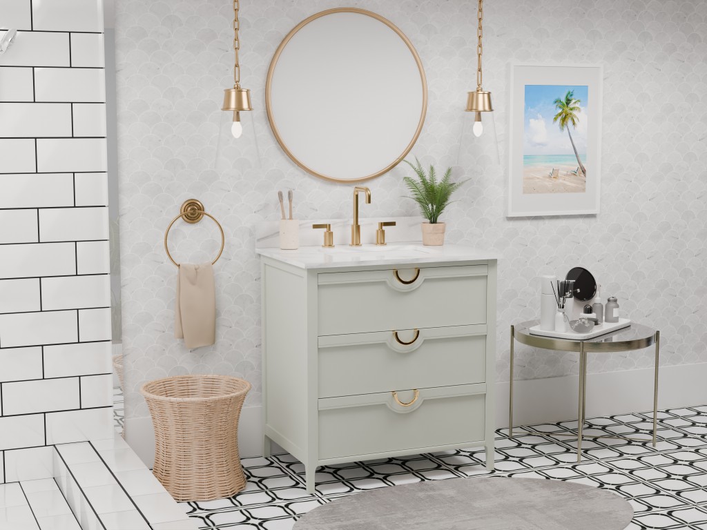 Yulan 30.5 -in Vanity Combo Green With White Quartz Top