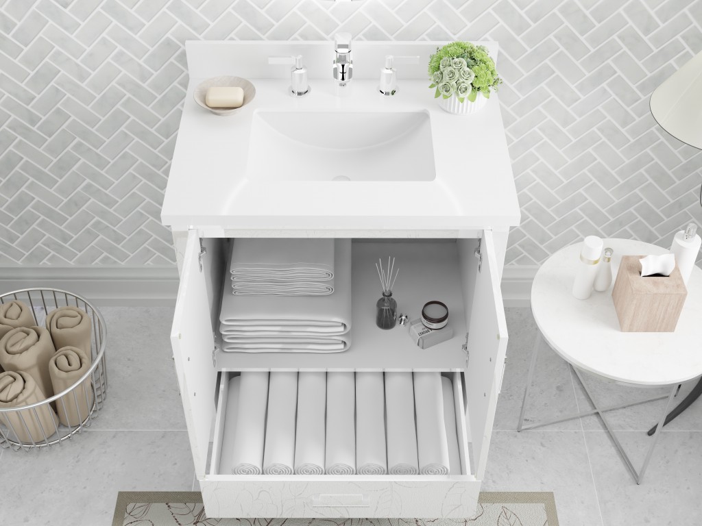 Athens 30.5 -in Vanity Combo White With 3cm thickness Swan White Sintered Stone(Polished) Top