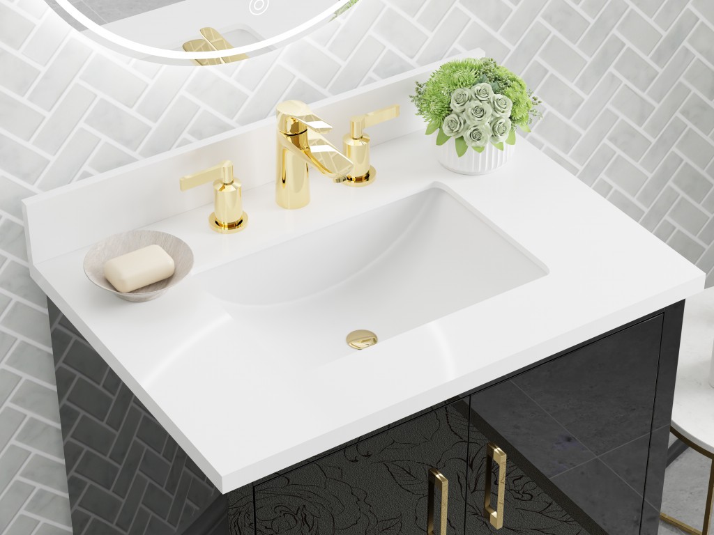 Athens 30.5 -in Vanity Combo Black With 3cm thickness Swan White Sintered Stone(Polished) Top