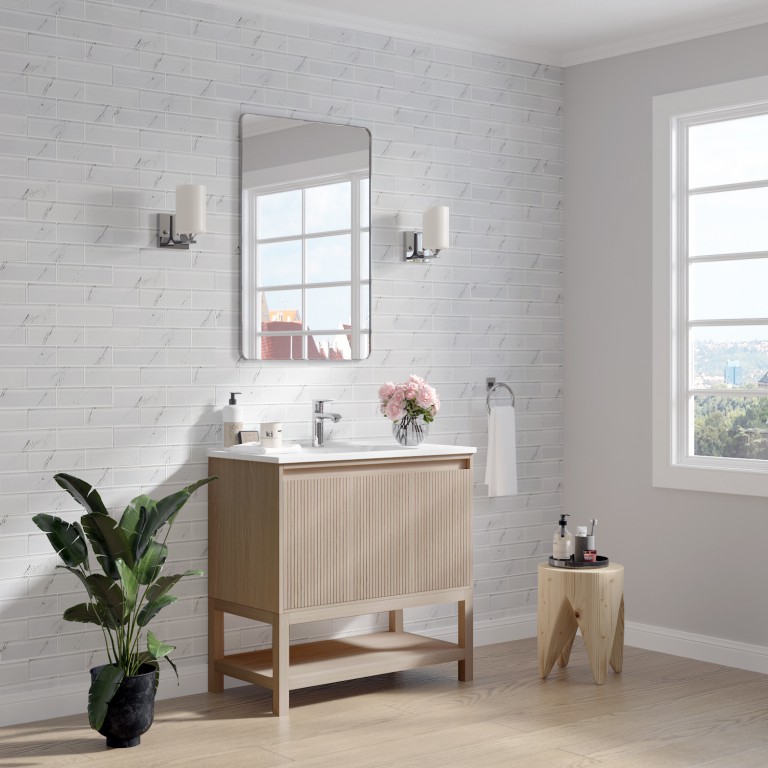 Mena 36-in Vanity Natural Wood With Porcelain Top